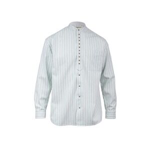 Collarless Irish Grandfather Shirt – Blue & Green Pinstripe